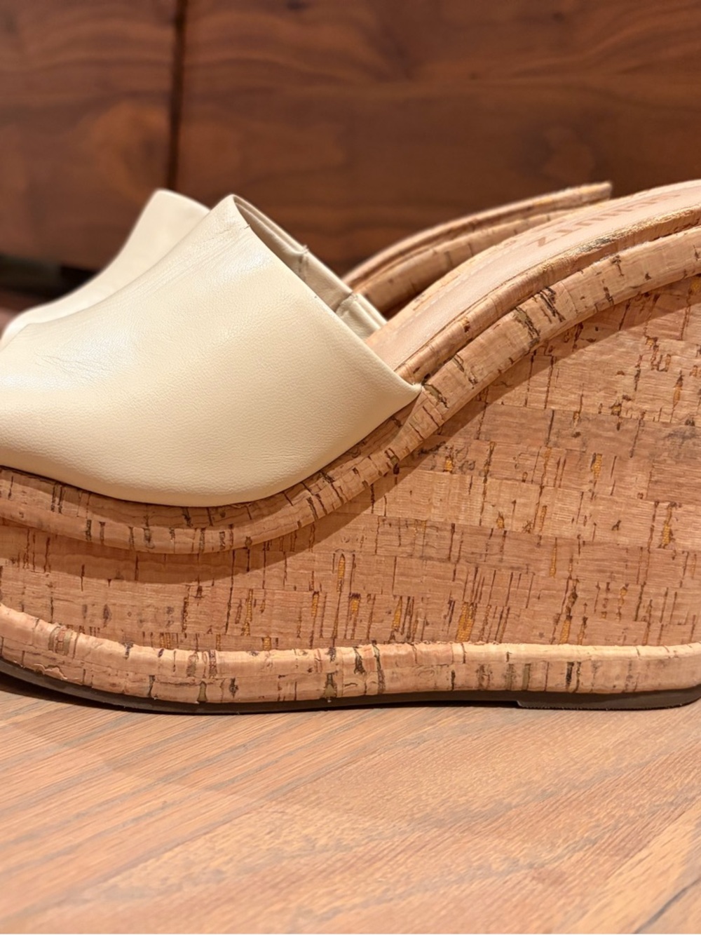 Schutz Beige Cork Wedge Slide Sandals - Women's